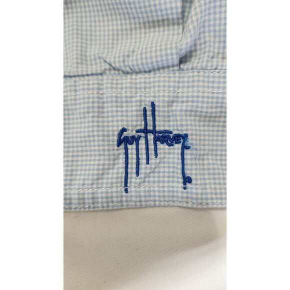 Guy Harvey Button Down Shirt L Blue Cotton Check Marlin Logo Coastal Fishing - Picture 6 of 9